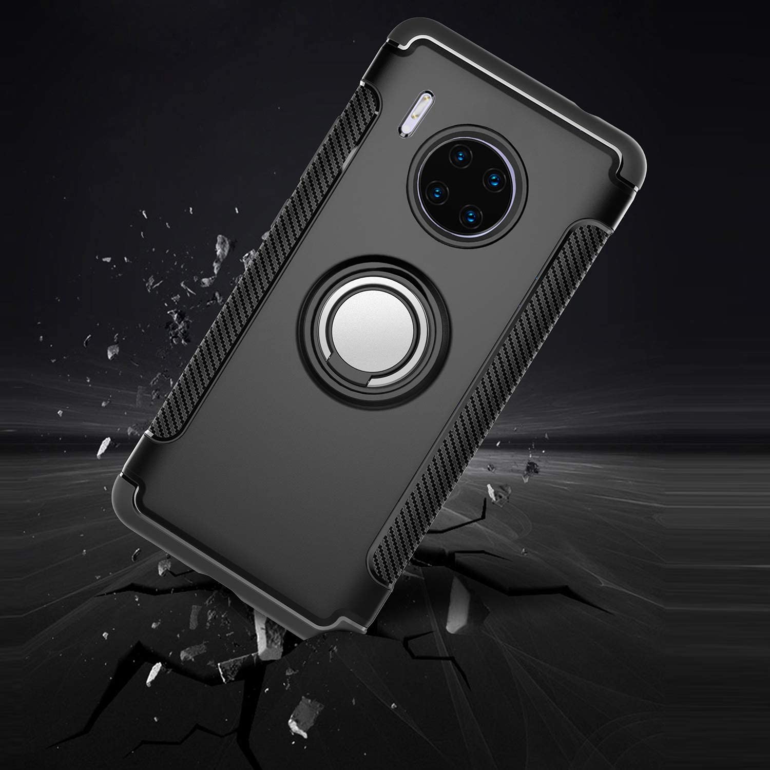Protectores para celular  para Huawei  Mate 30 Pro Funda reforzada con anillo v1 Negro