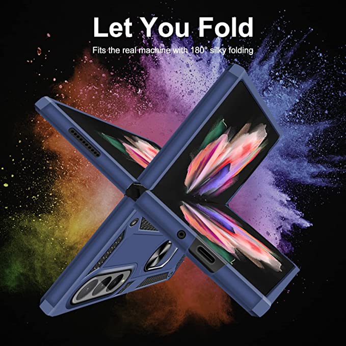 Protectores para celular  para Samsung  Z Fold 3 5G Funda reforzada con anillo v2 Azul