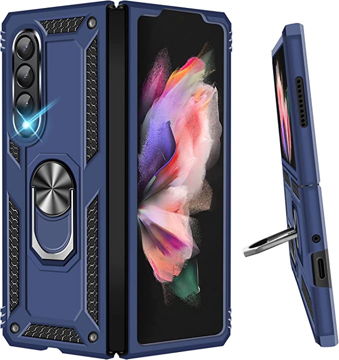 Protectores para celular  para Samsung  Z Fold 3 5G Funda reforzada con anillo v2 Azul