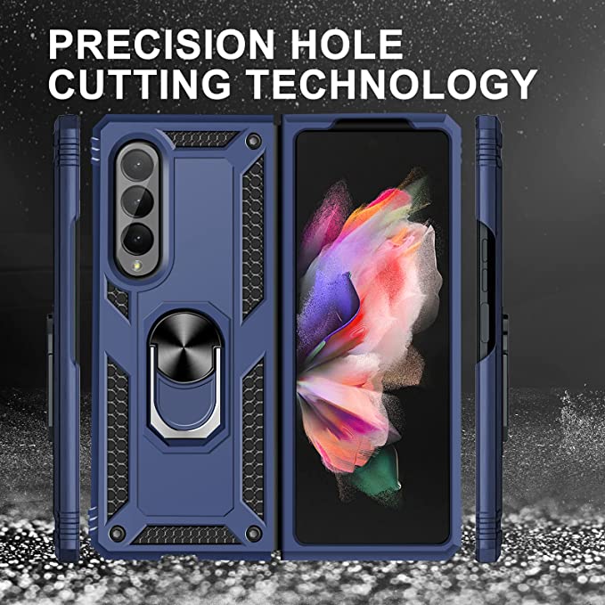 Protectores para celular  para Samsung  Z Fold 3 5G Funda reforzada con anillo v2 Azul