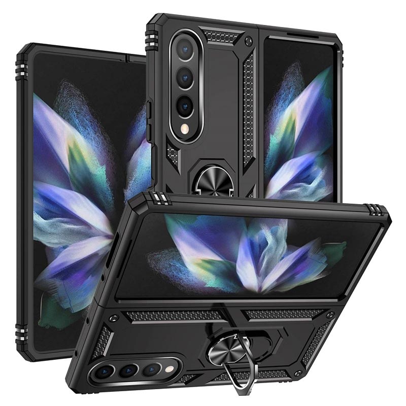 Protectores para celular  para Samsung  Z Fold4 5G Funda reforzada con anillo v2 Negro