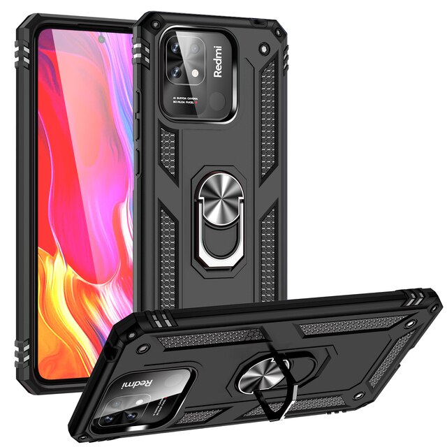 Protectores para celular  para Xiaomi  Redmi 10c Funda reforzada con anillo v2 Negro