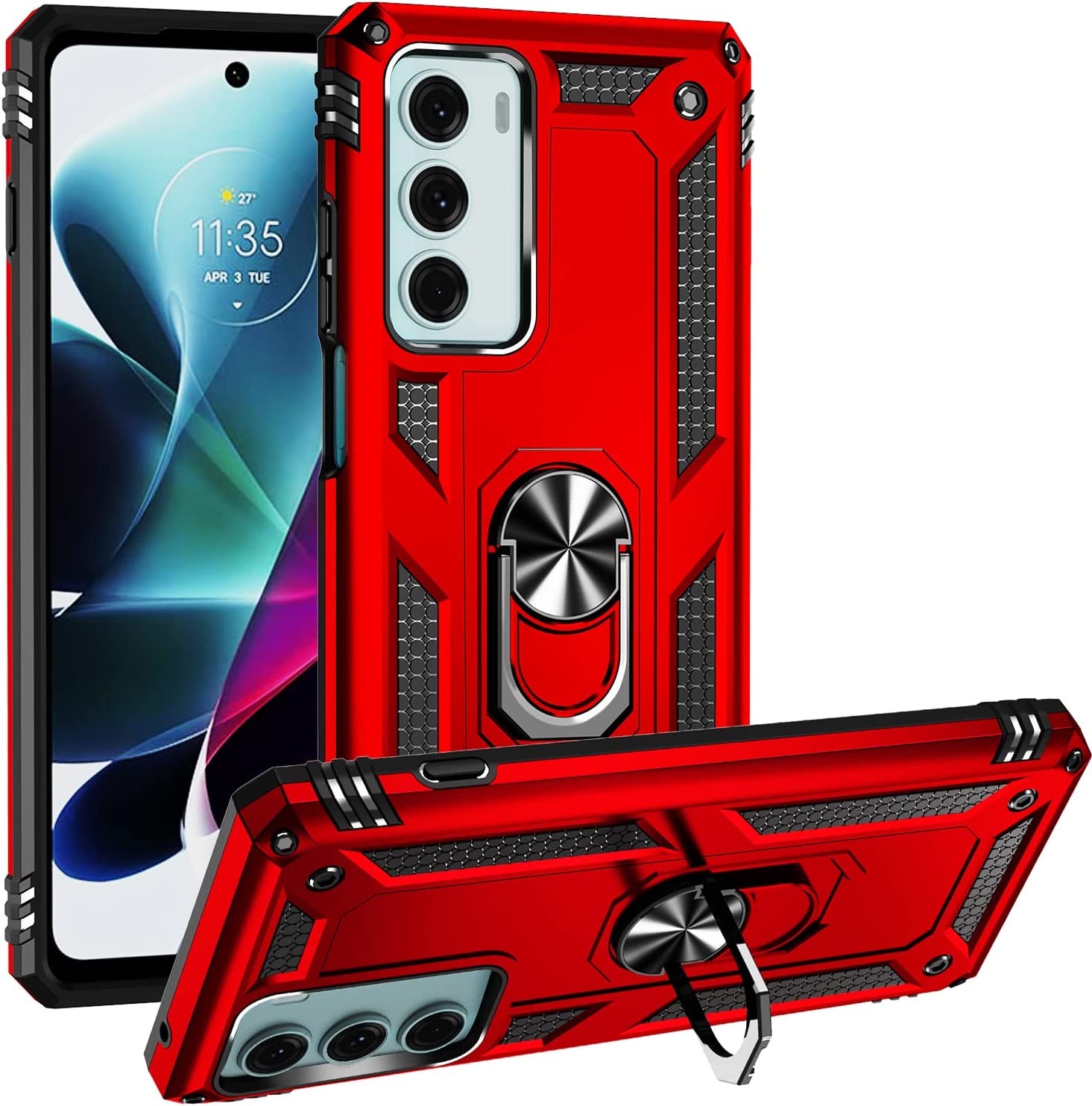 Protectores para celular  para Motorola  Moto G200 5G Funda reforzada con anillo v2 Rojo
