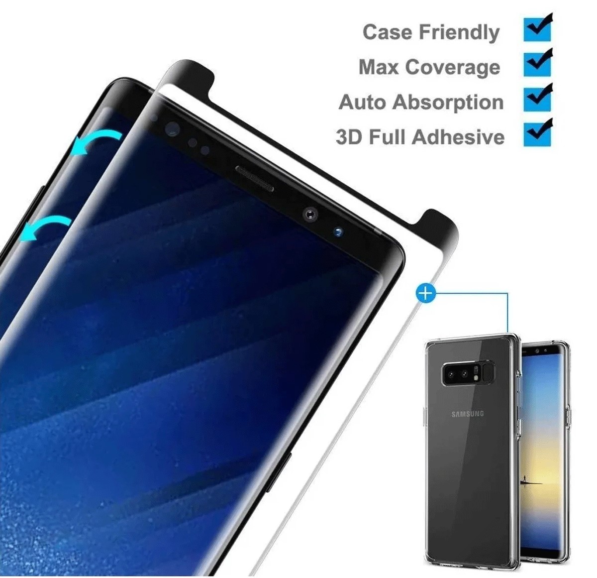 Protectores para celular  para Samsung  Note 8 Templado pantalla small curvo 5D Negro