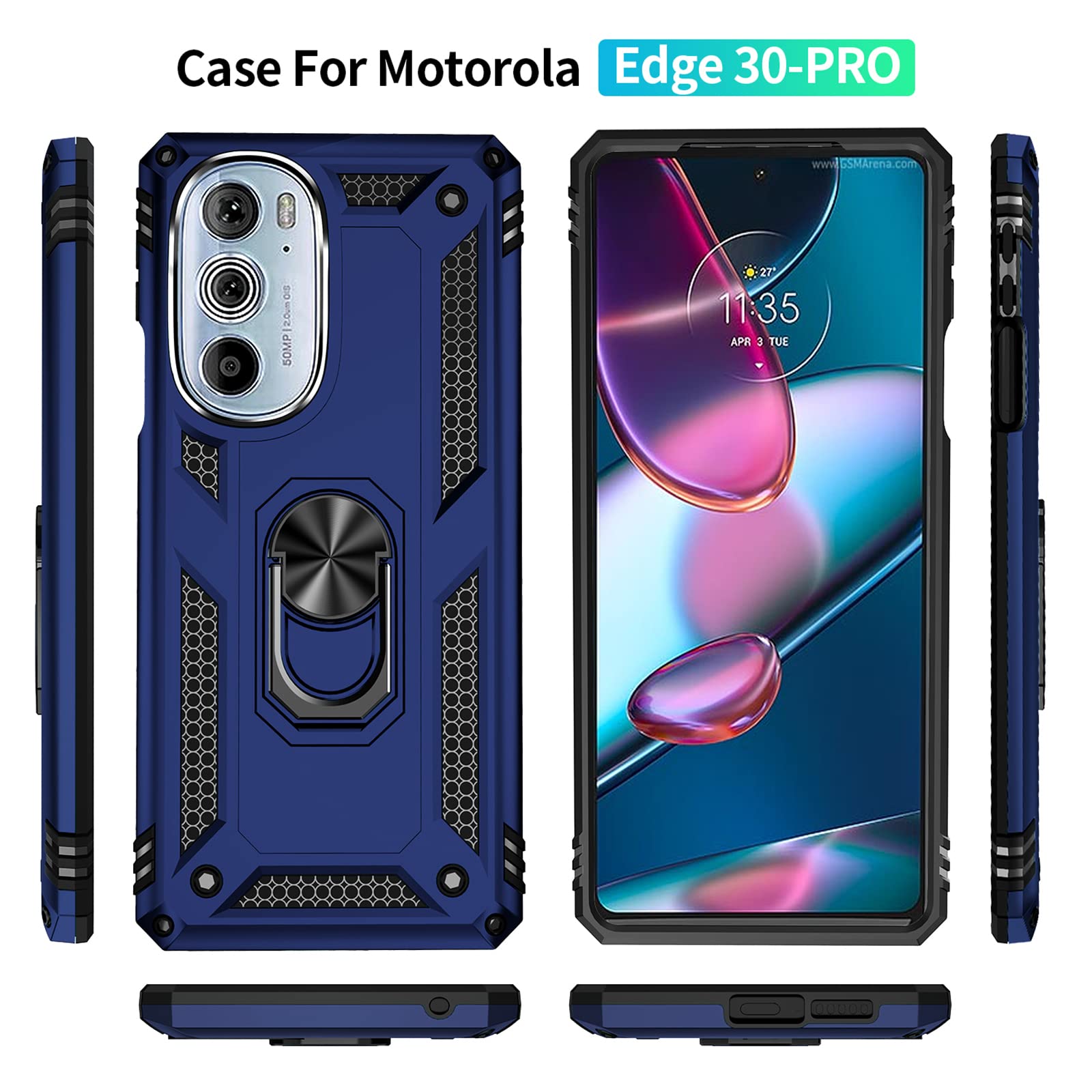 Protectores para celular  para Motorola  Moto Edge 30 Pro Funda reforzada con anillo v2 Azul