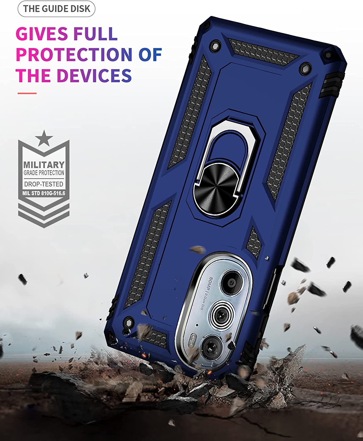 Protectores para celular  para Motorola  Moto Edge 30 Pro Funda reforzada con anillo v2 Azul