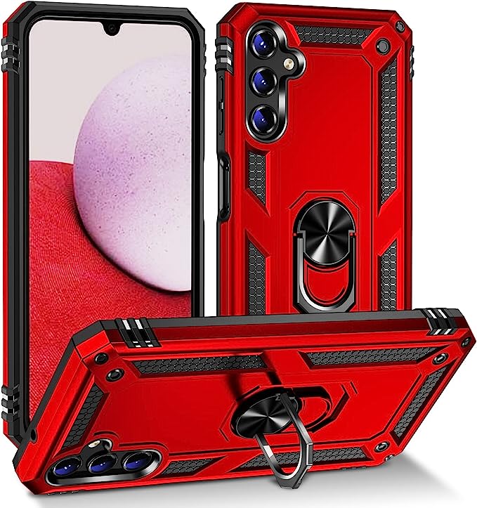Protectores para celular  para Samsung  A14 Funda reforzada con anillo v2 Rojo