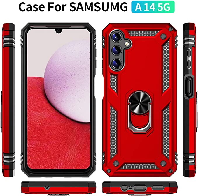 Protectores para celular  para Samsung  A14 Funda reforzada con anillo v2 Rojo