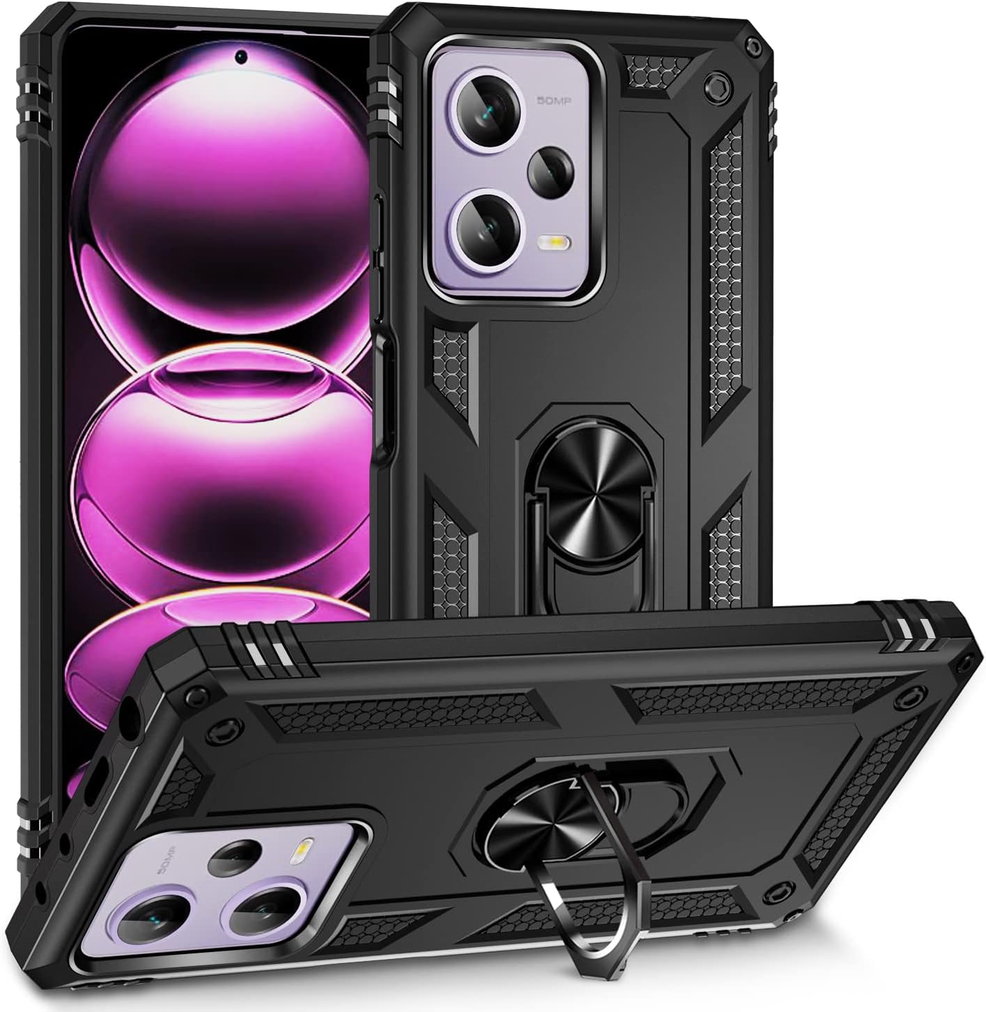 Protectores para celular  para Xiaomi  Redmi Note 12 (5G) / Poco X5 5G Funda reforzada con anillo v2 Negro