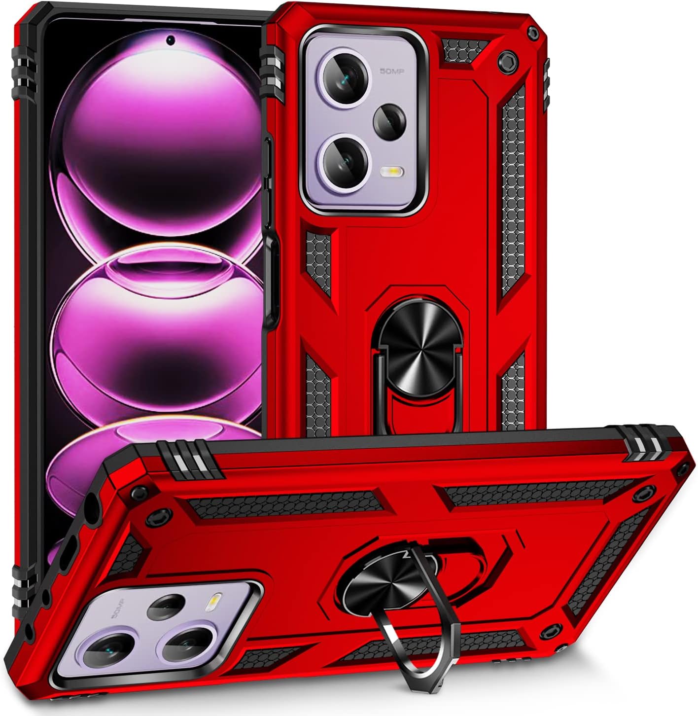 Protectores para celular  para Xiaomi  Redmi Note 12 (5G) / Poco X5 5G Funda reforzada con anillo v2 Rojo