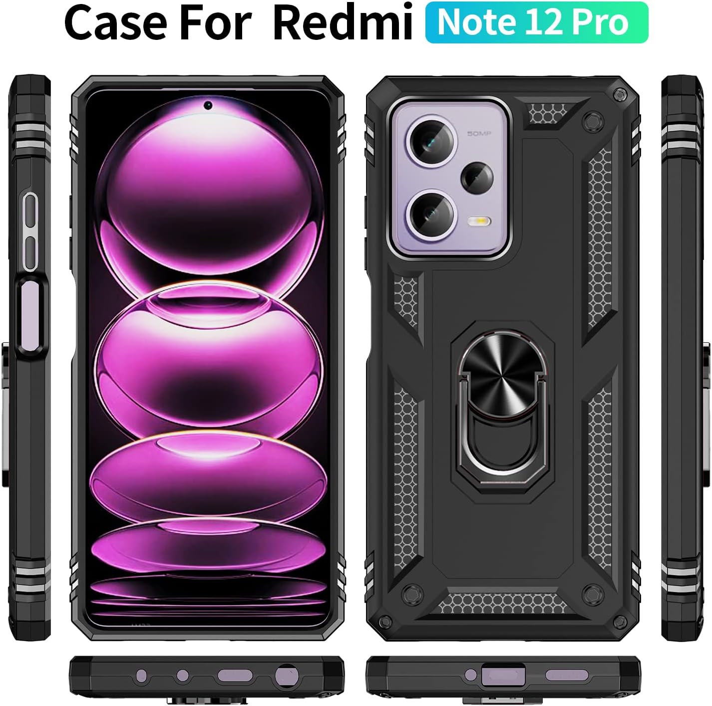 Protectores para celular  para Xiaomi  Redmi Note 12 Pro (5G) / Poco X5 Pro 5G Funda reforzada con anillo v2 Negro
