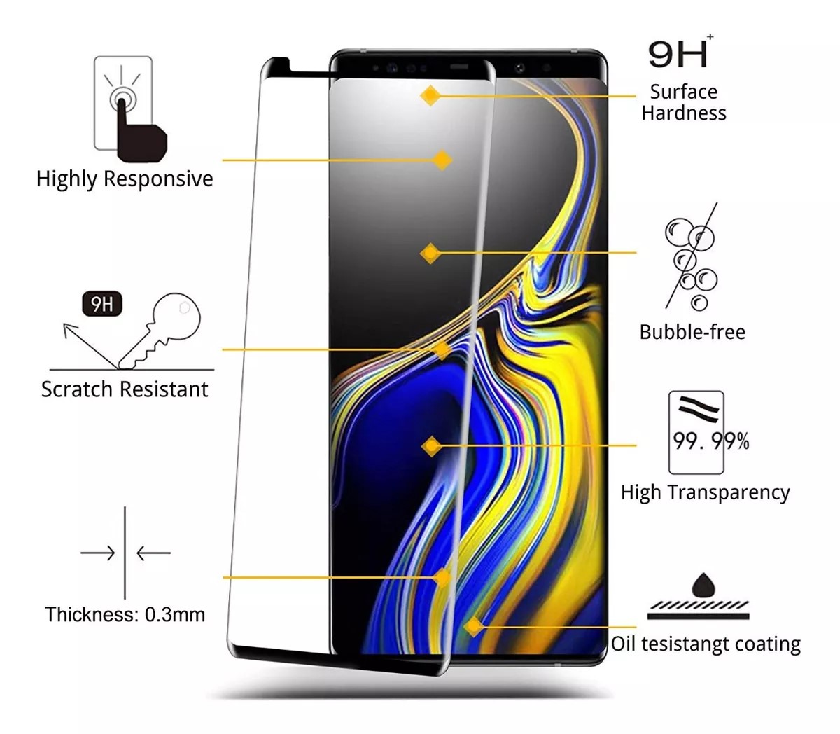 Protectores para celular  para Samsung  Note 9 Templado pantalla small curvo 3D Negro
