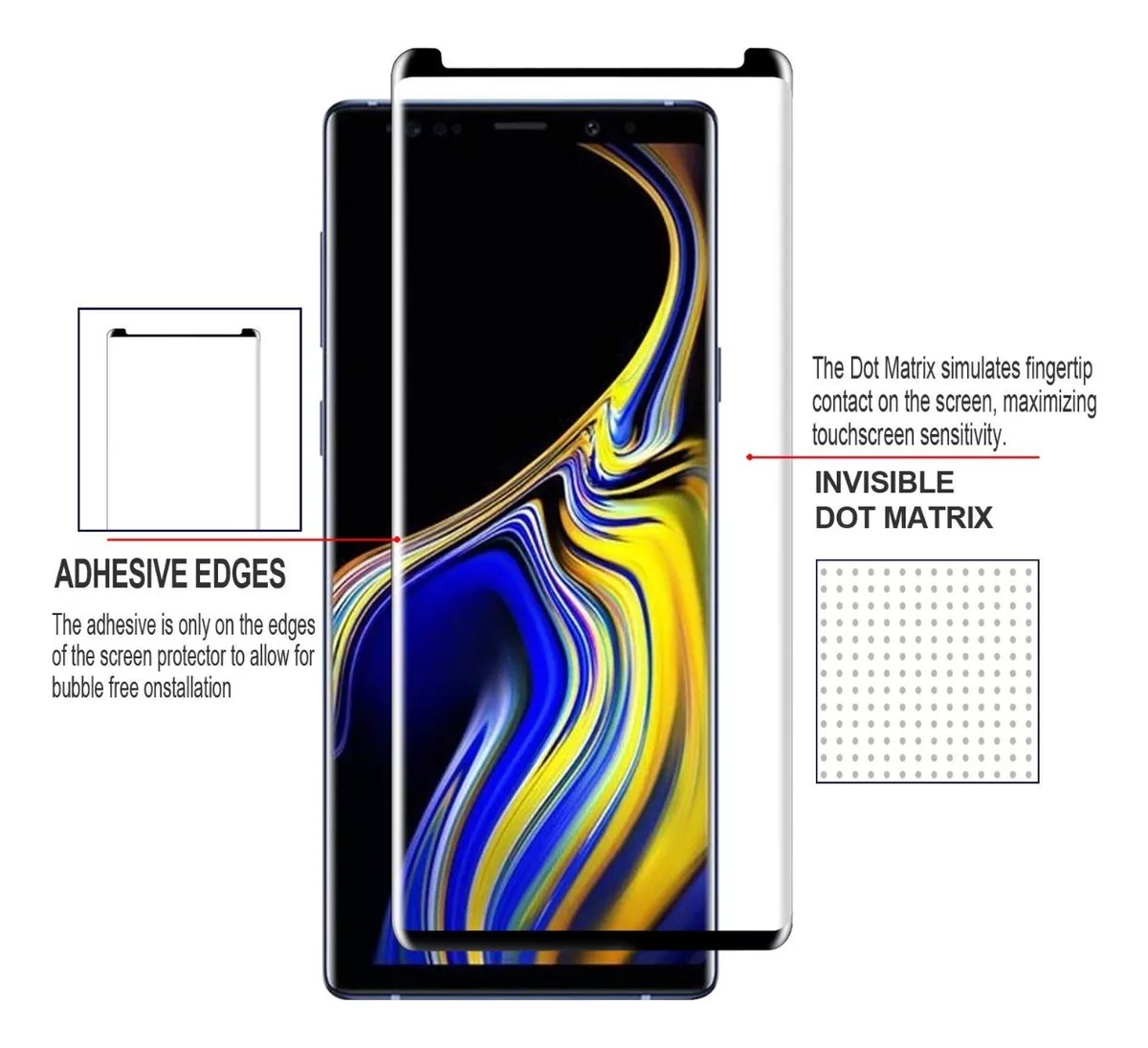 Protectores para celular  para Samsung  Note 9 Templado pantalla small curvo 3D Negro