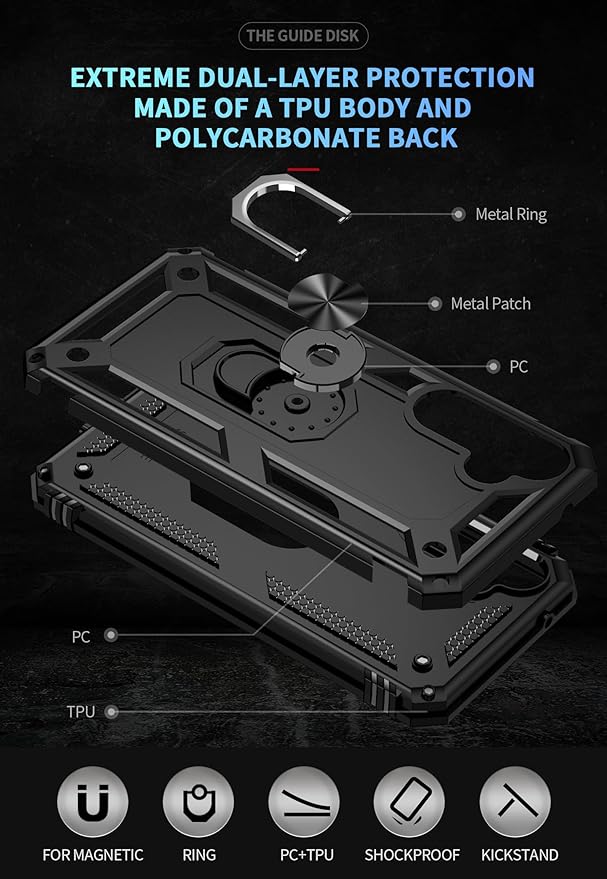 Protectores para celular  para Samsung  S23 Fe Funda reforzada con anillo v2 Negro