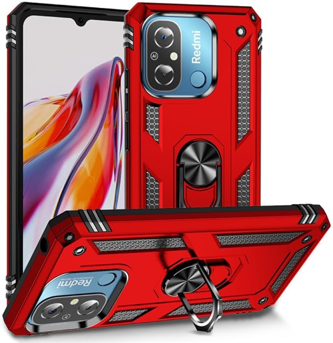 Protectores para celular  para Xiaomi  Redmi 12c Funda reforzada con anillo v2 Rojo