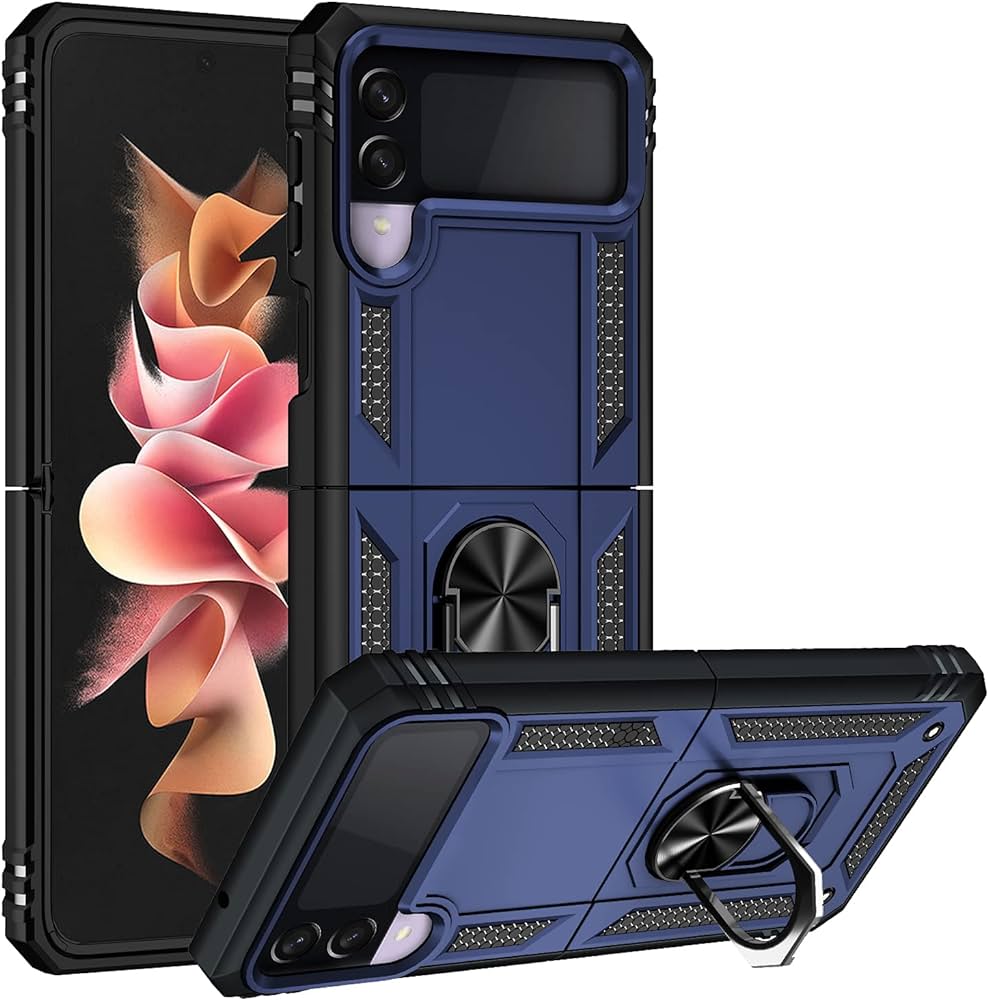 Protectores para celular  para Samsung  Z Flip 3 / Z Flip 4 Funda reforzada con anillo v2 Azul