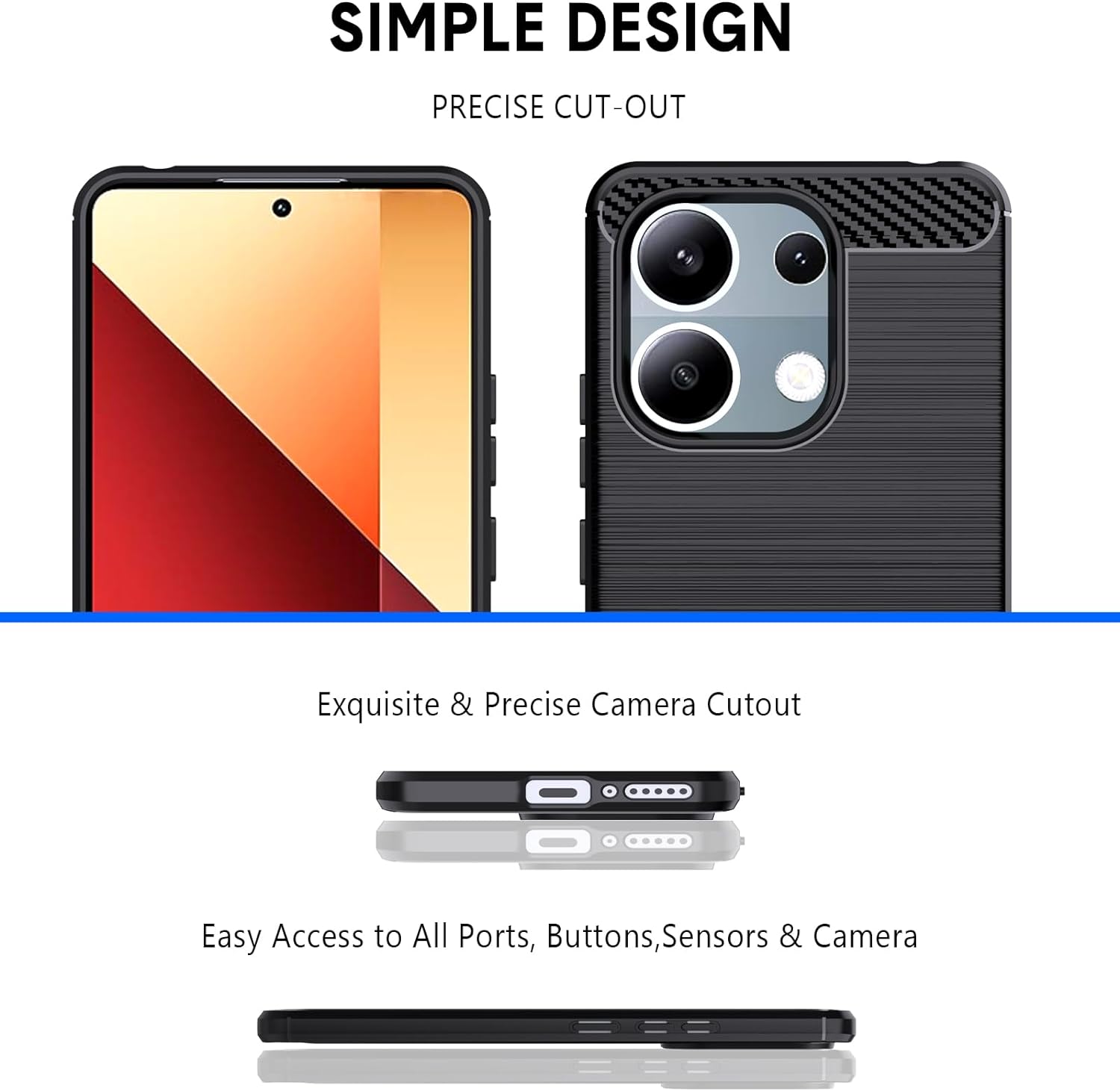 Protectores para celular  para Xiaomi  Redmi Note 13 Pro 4G / Poco M6 Pro Funda de tpu fibra de carbono Negro