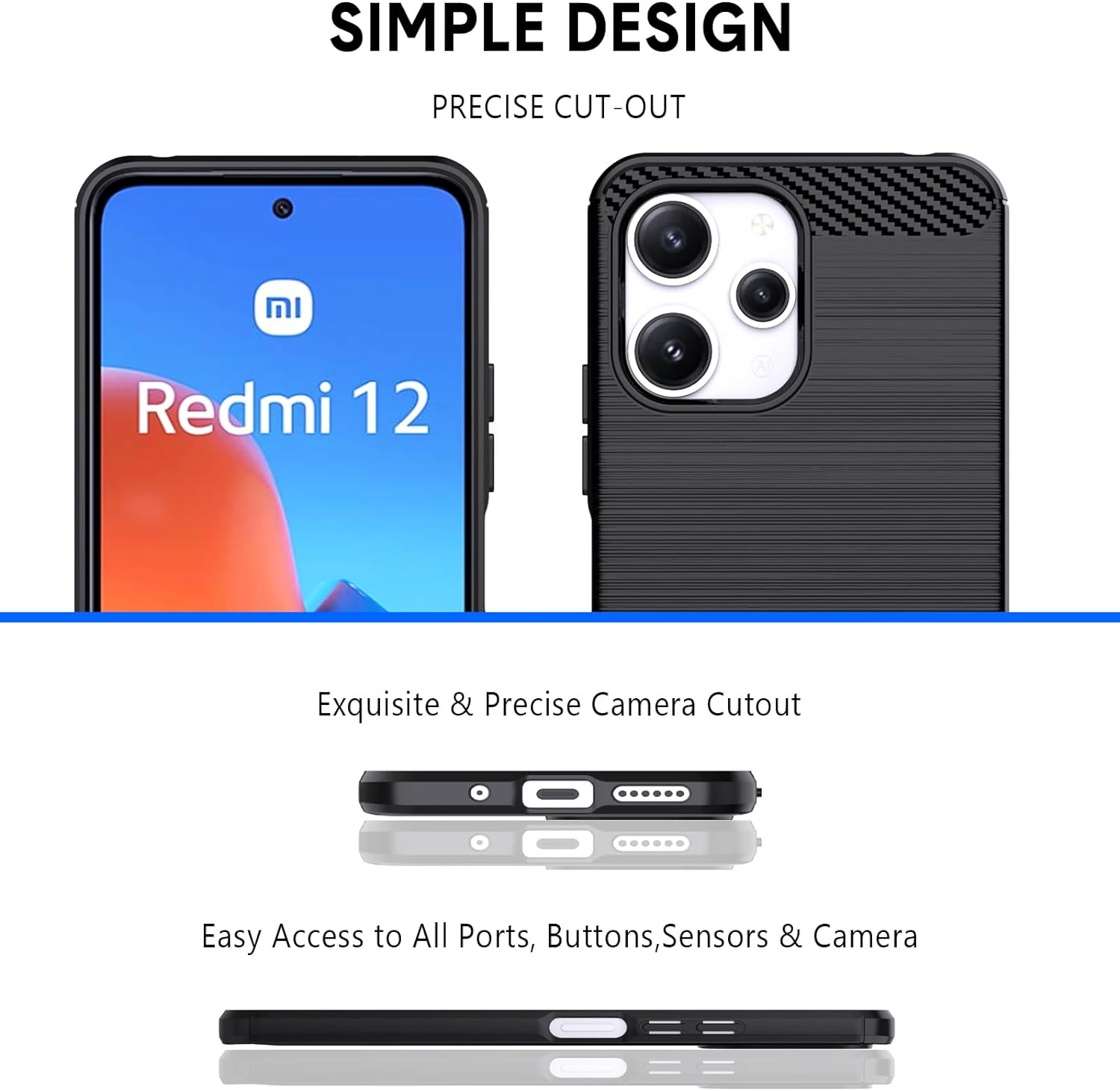 Protectores para celular  para Xiaomi  Redmi 12 4G Funda de tpu fibra de carbono Negro