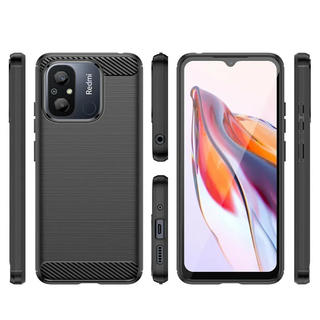 Protectores para celular  para Xiaomi  Redmi 12c Funda de tpu fibra de carbono Negro