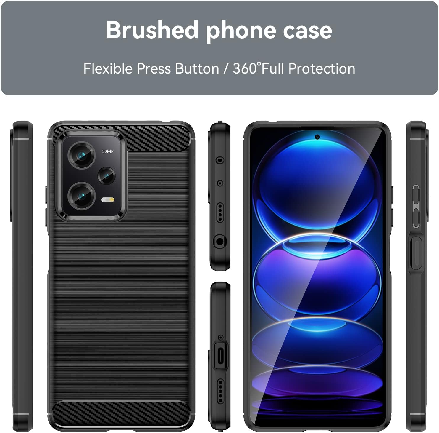 Protectores para celular  para Xiaomi  Redmi Note 12 Pro (5G) / Poco X5 Pro 5G Funda de tpu fibra de carbono Negro