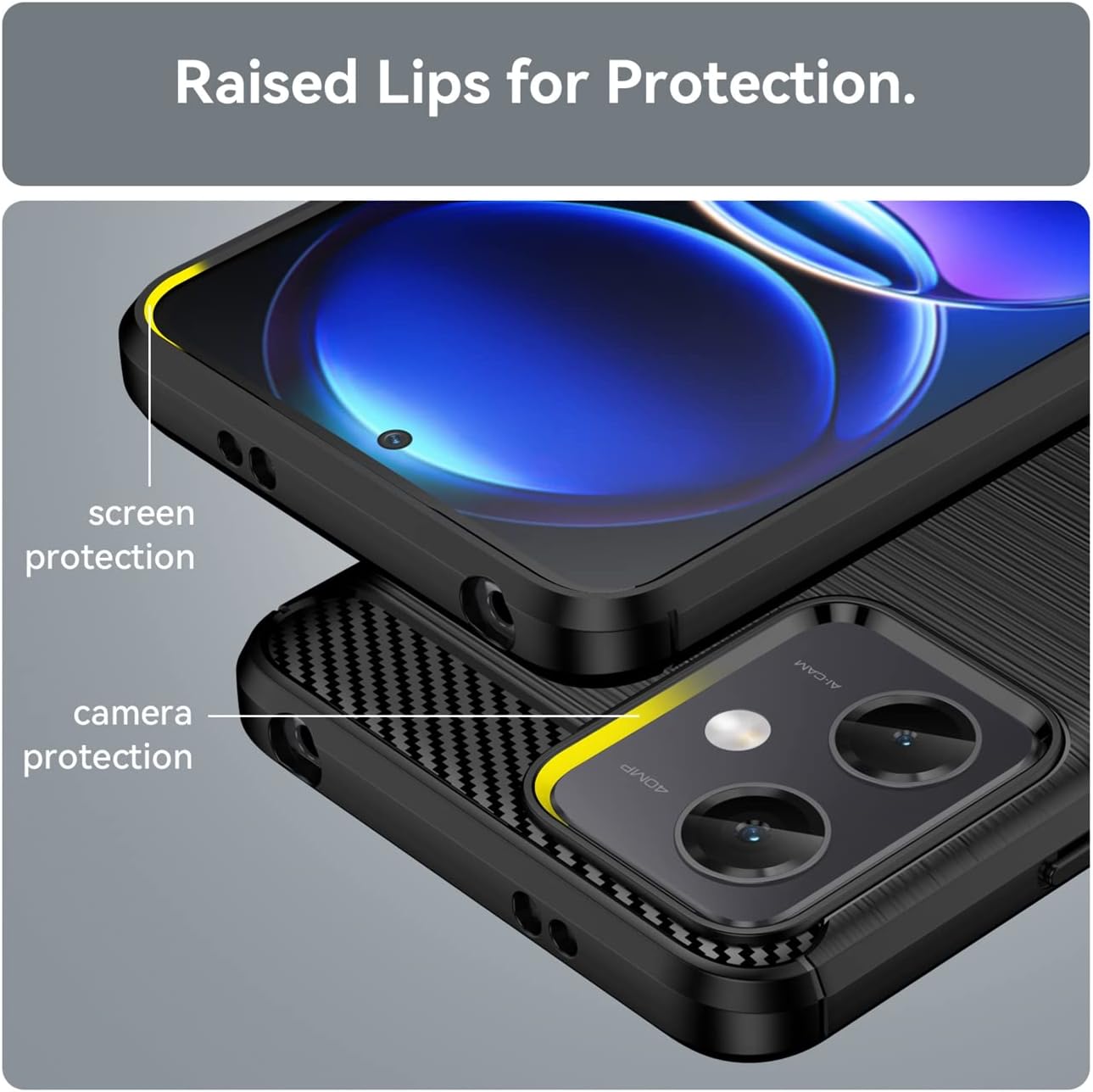 Protectores para celular  para Xiaomi  Redmi Note 12 (5G) / Poco X5 5G Funda de tpu fibra de carbono Negro