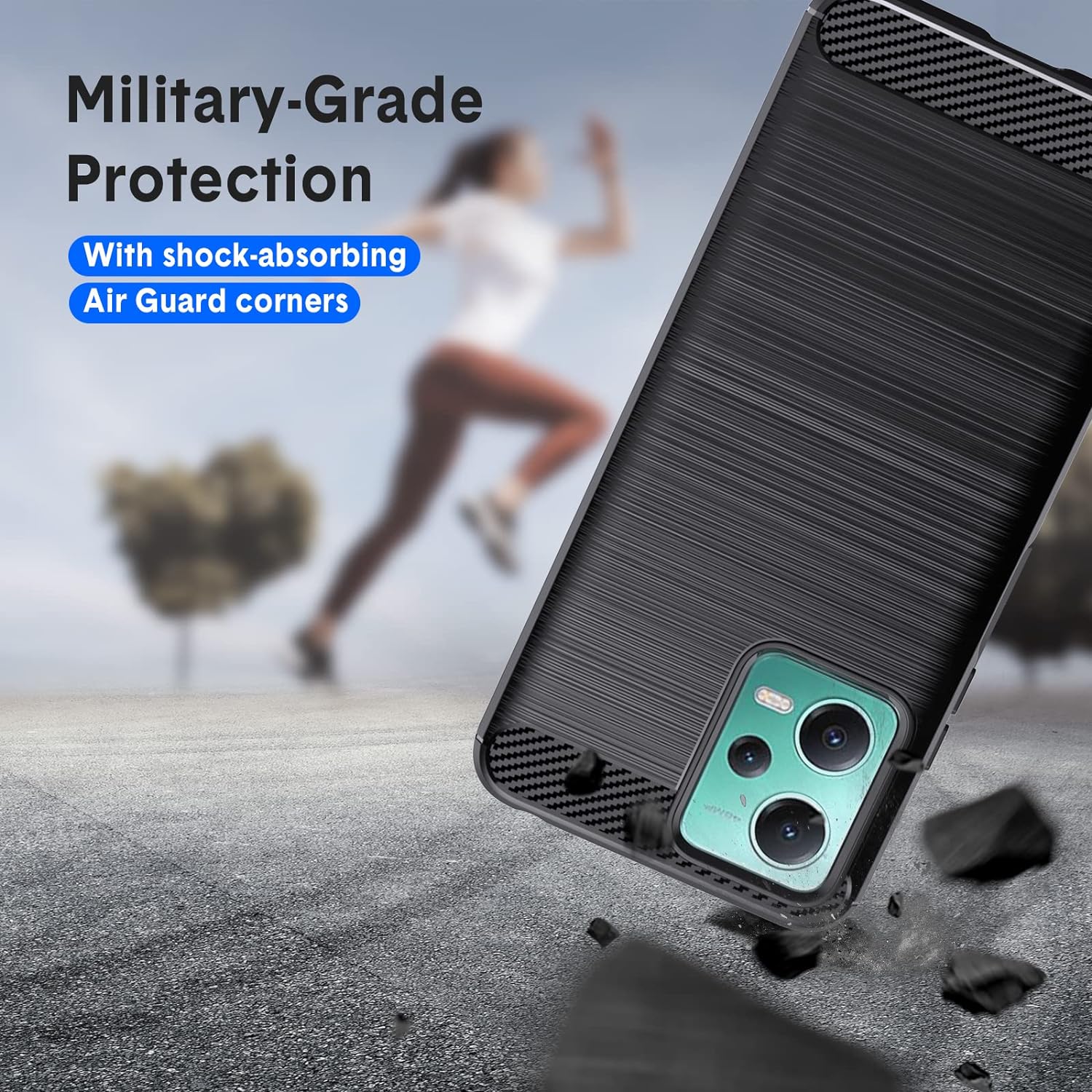 Protectores para celular  para Xiaomi  Redmi Note 12 (5G) / Poco X5 5G Funda de tpu fibra de carbono Negro