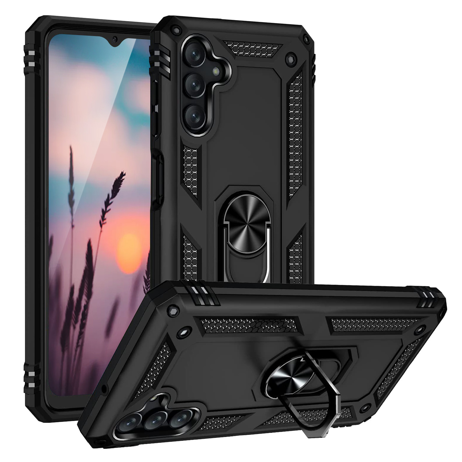 Protectores para celular  para Samsung  A04s Funda reforzada con anillo v2 Negro