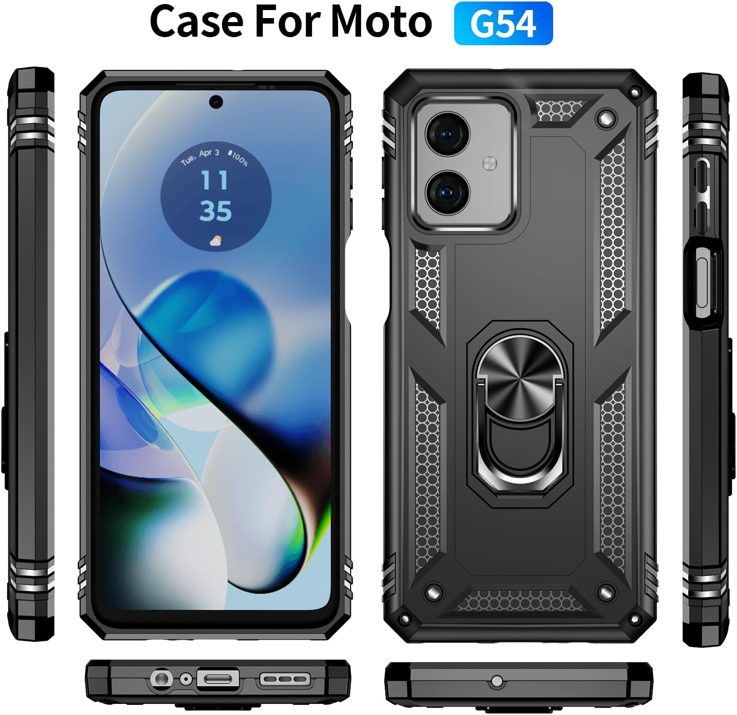 Protectores para celular  para Motorola  Moto G54 5G Funda reforzada con anillo v2 Negro