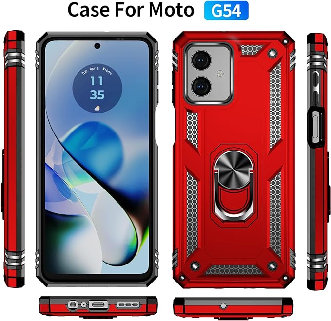 Protectores para celular  para Motorola  Moto G54 5G Funda reforzada con anillo v2 Rojo