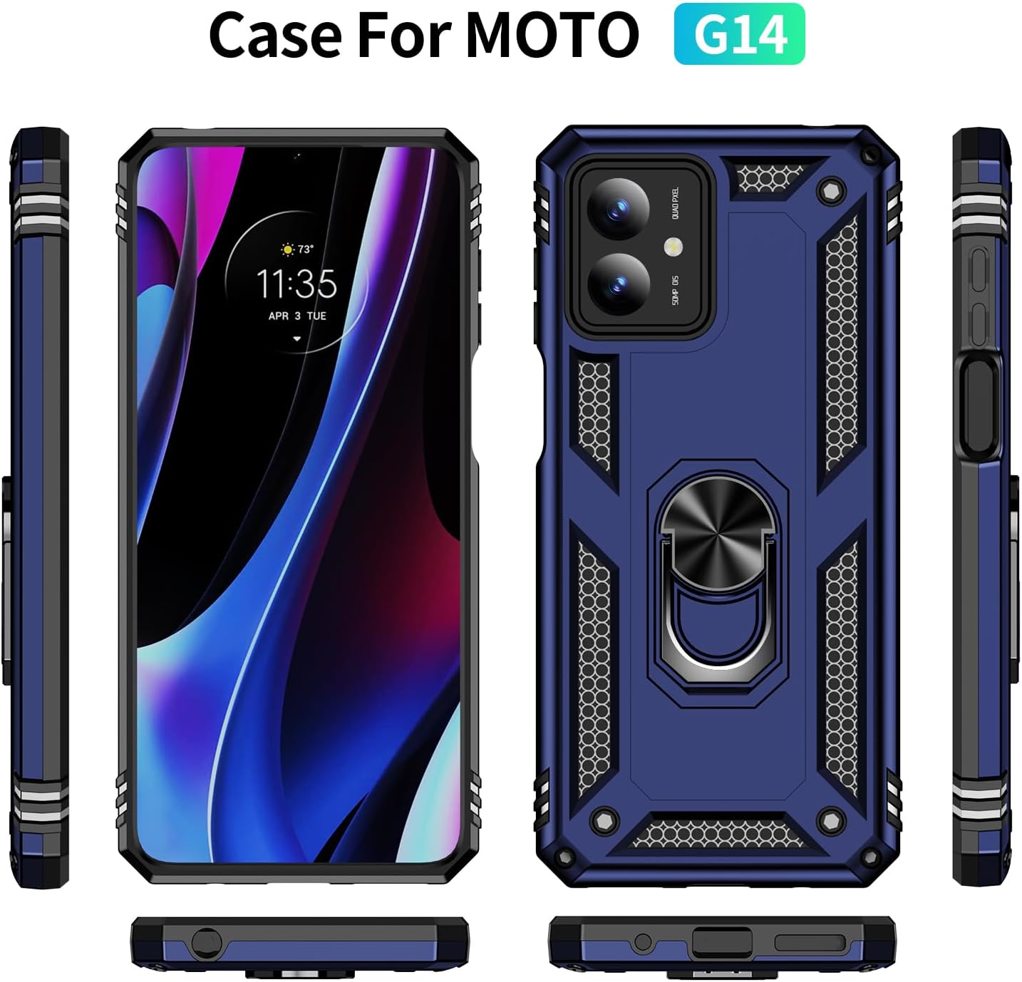 Protectores para celular  para Motorola  Moto G14 Funda reforzada con anillo v2 Azul