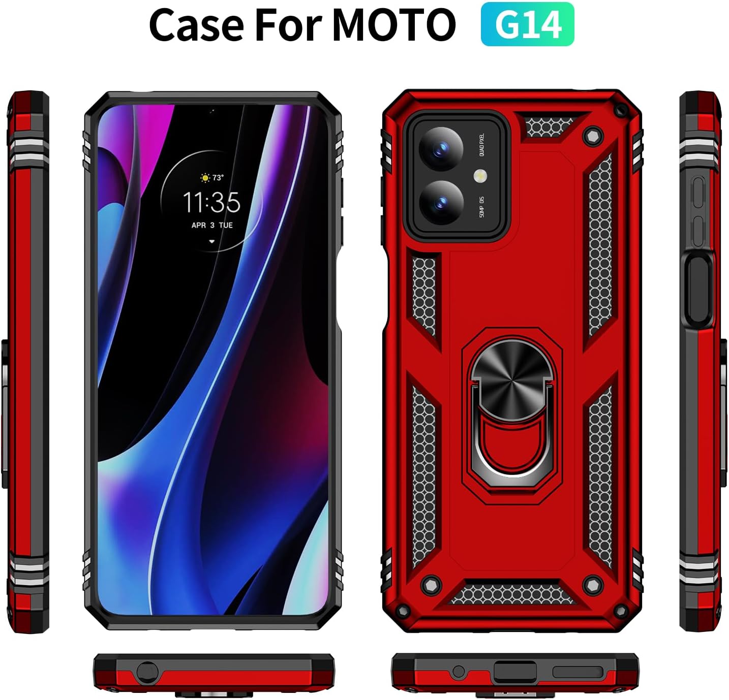 Protectores para celular  para Motorola  Moto G14 Funda reforzada con anillo v2 Rojo