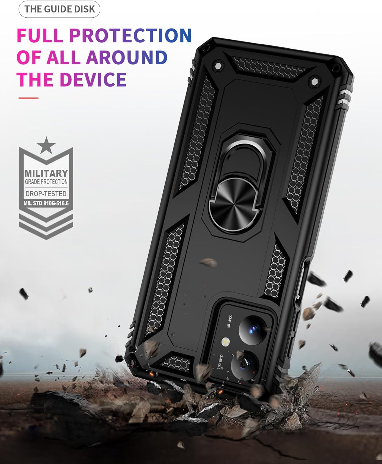 Protectores para celular  para Motorola  Moto G14 Funda reforzada con anillo v2 Negro