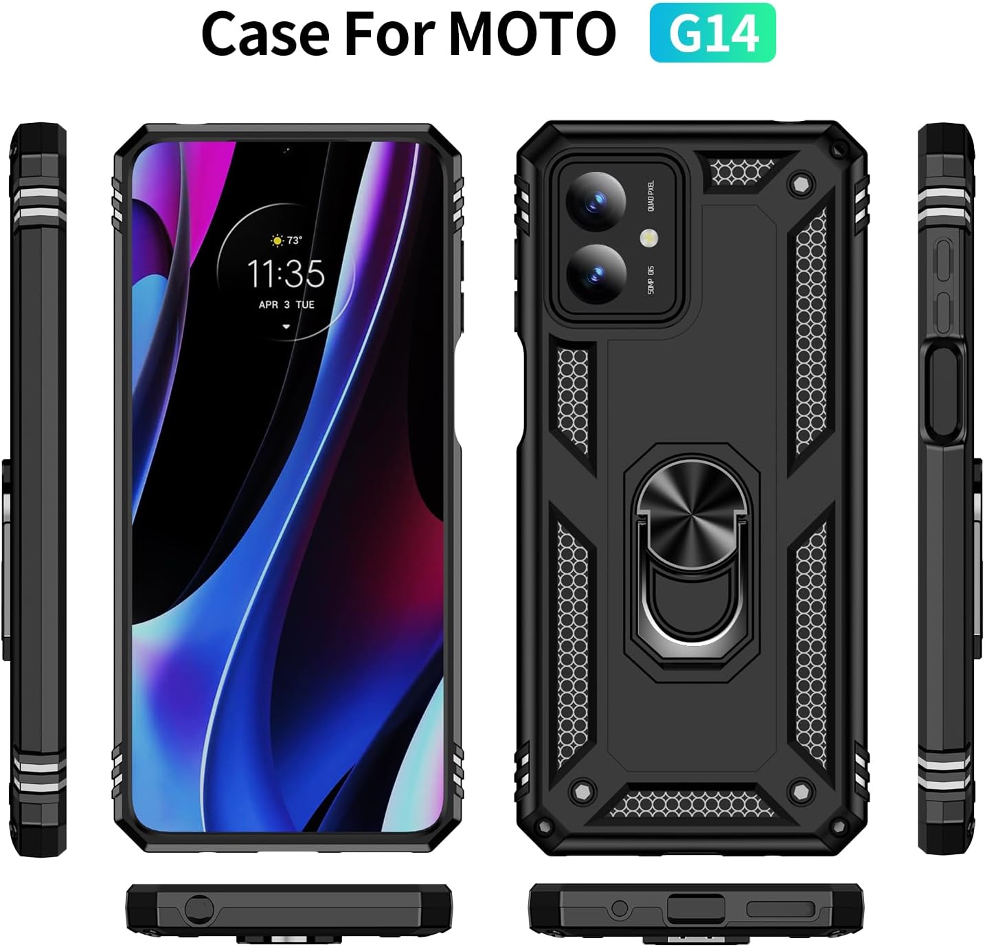 Protectores para celular  para Motorola  Moto G14 Funda reforzada con anillo v2 Negro