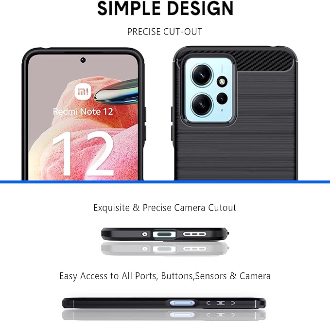 Protectores para celular  para Xiaomi  Redmi Note 12 (4G) Funda de tpu fibra de carbono Negro