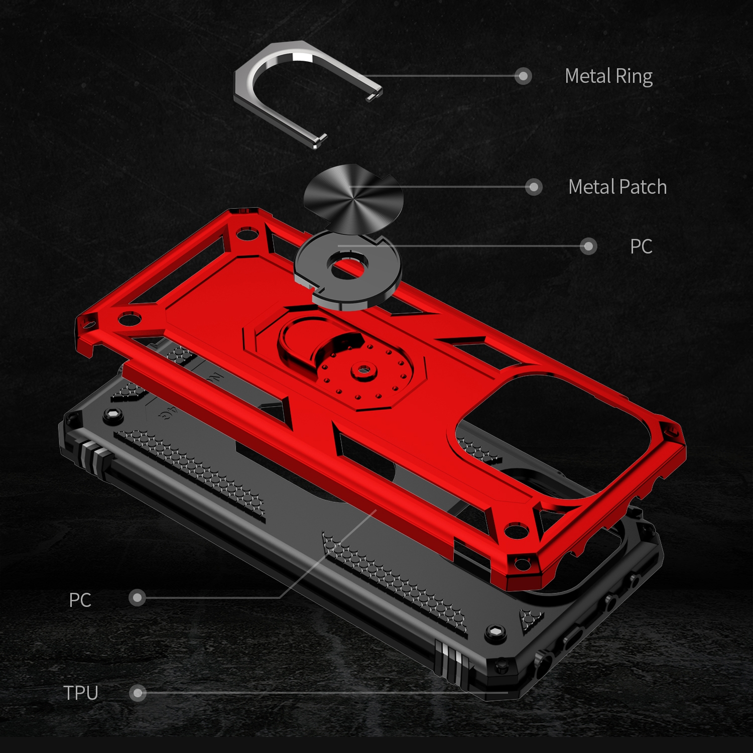 Protectores para celular  para Xiaomi  Redmi Note 13 4G Funda reforzada con anillo v2 Rojo