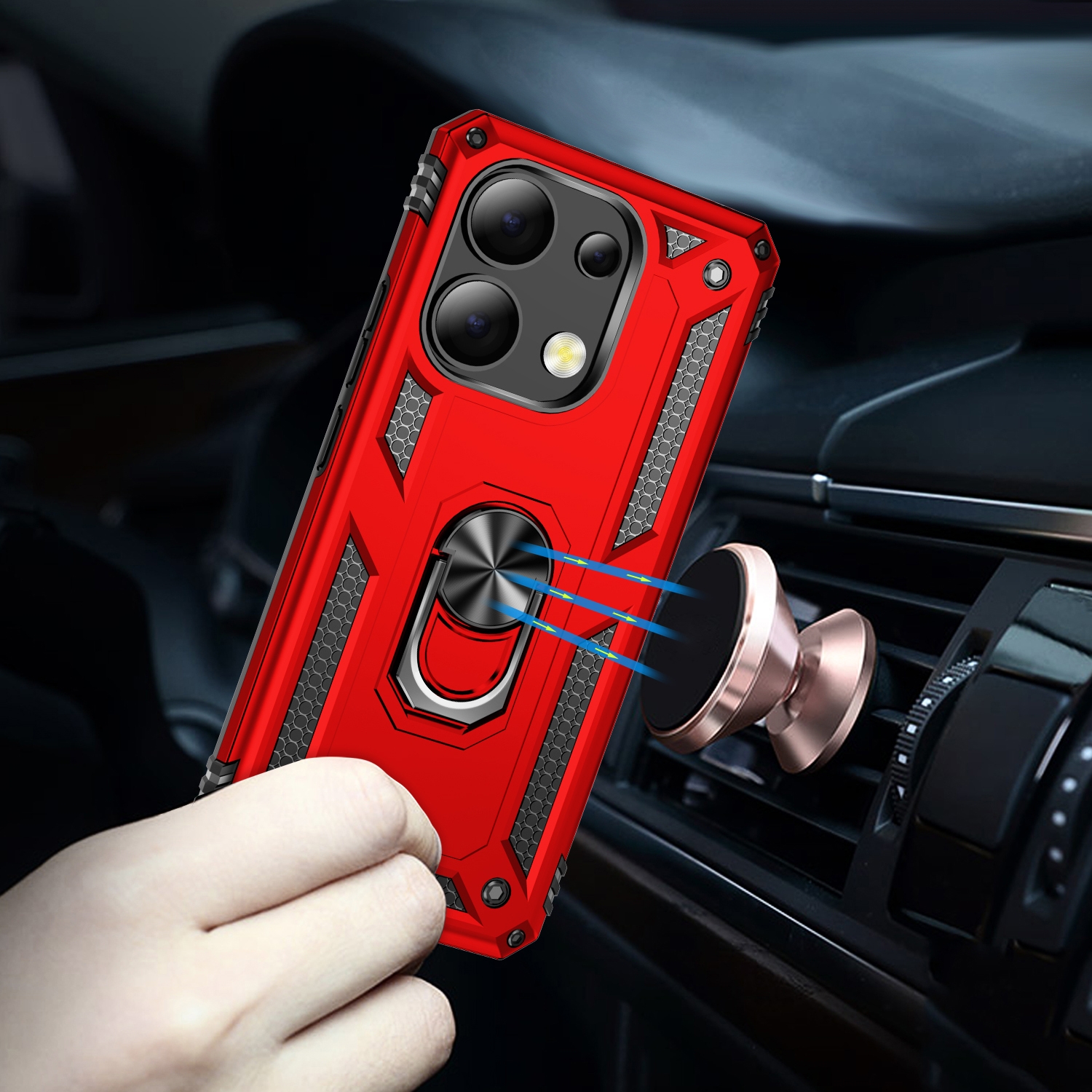 Protectores para celular  para Xiaomi  Redmi Note 13 4G Funda reforzada con anillo v2 Rojo