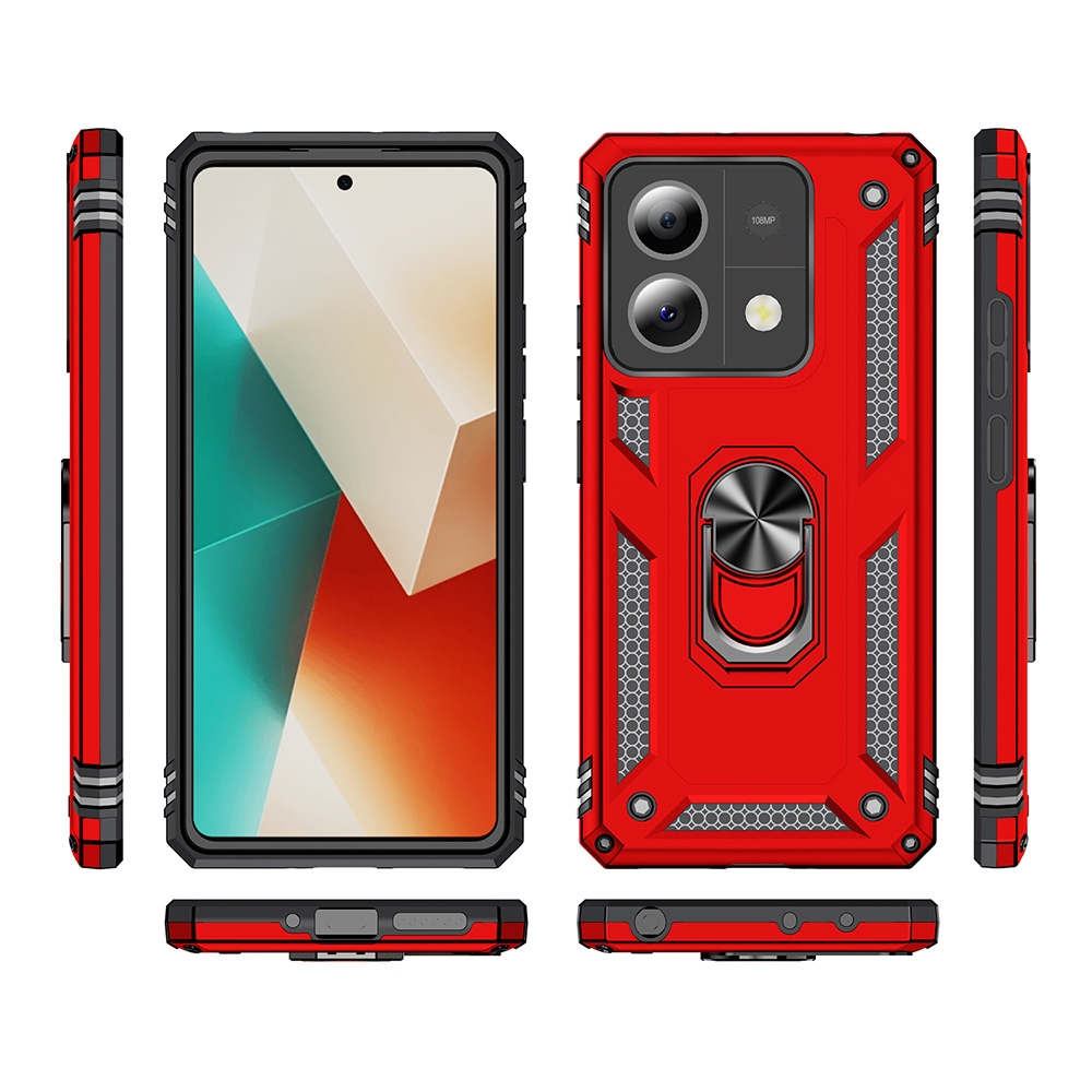 Protectores para celular  para Xiaomi  Redmi Note 13 5G Funda reforzada con anillo v2 Rojo