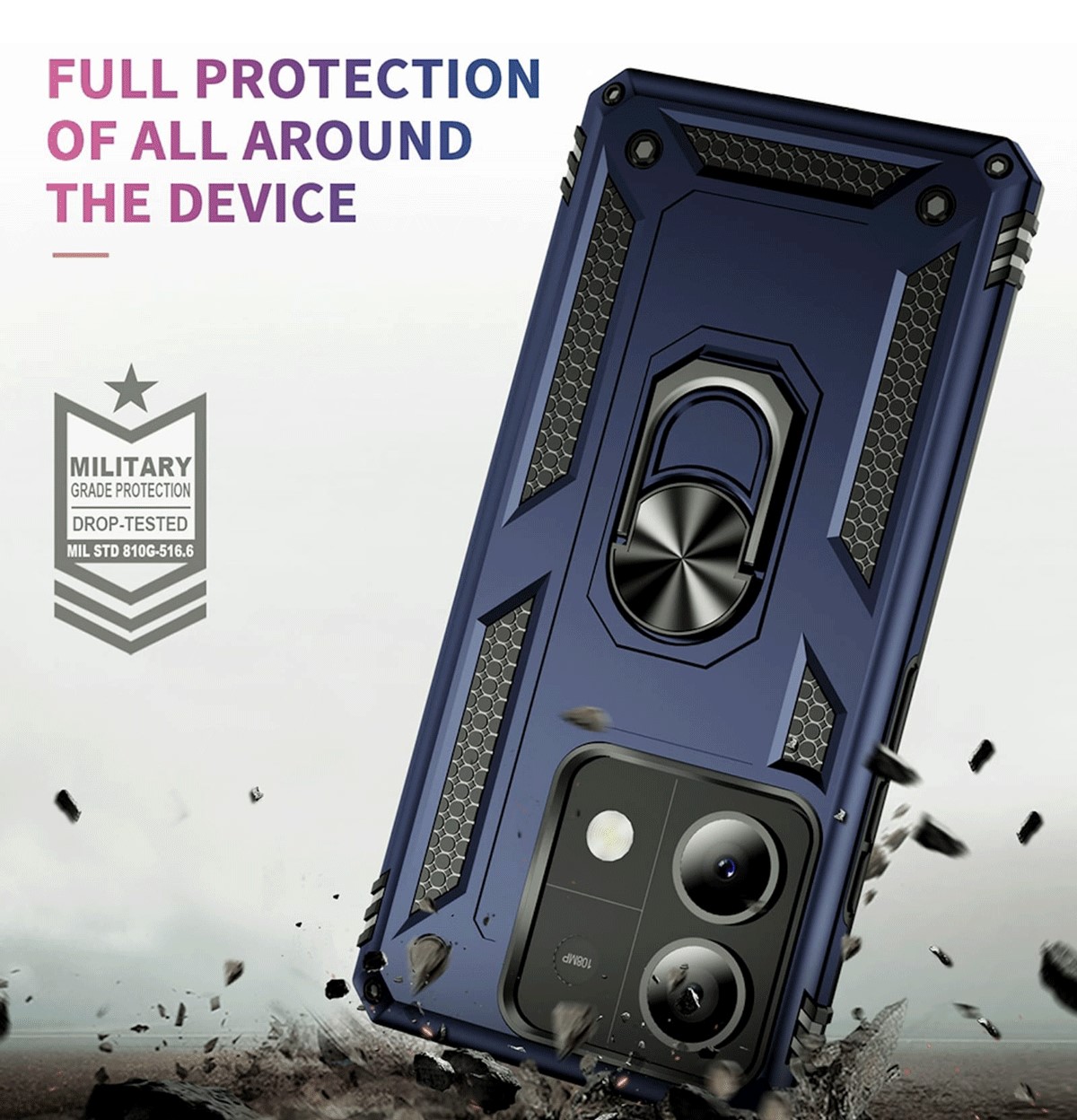 Protectores para celular  para Xiaomi  Redmi Note 13 5G Funda reforzada con anillo v2 Azul