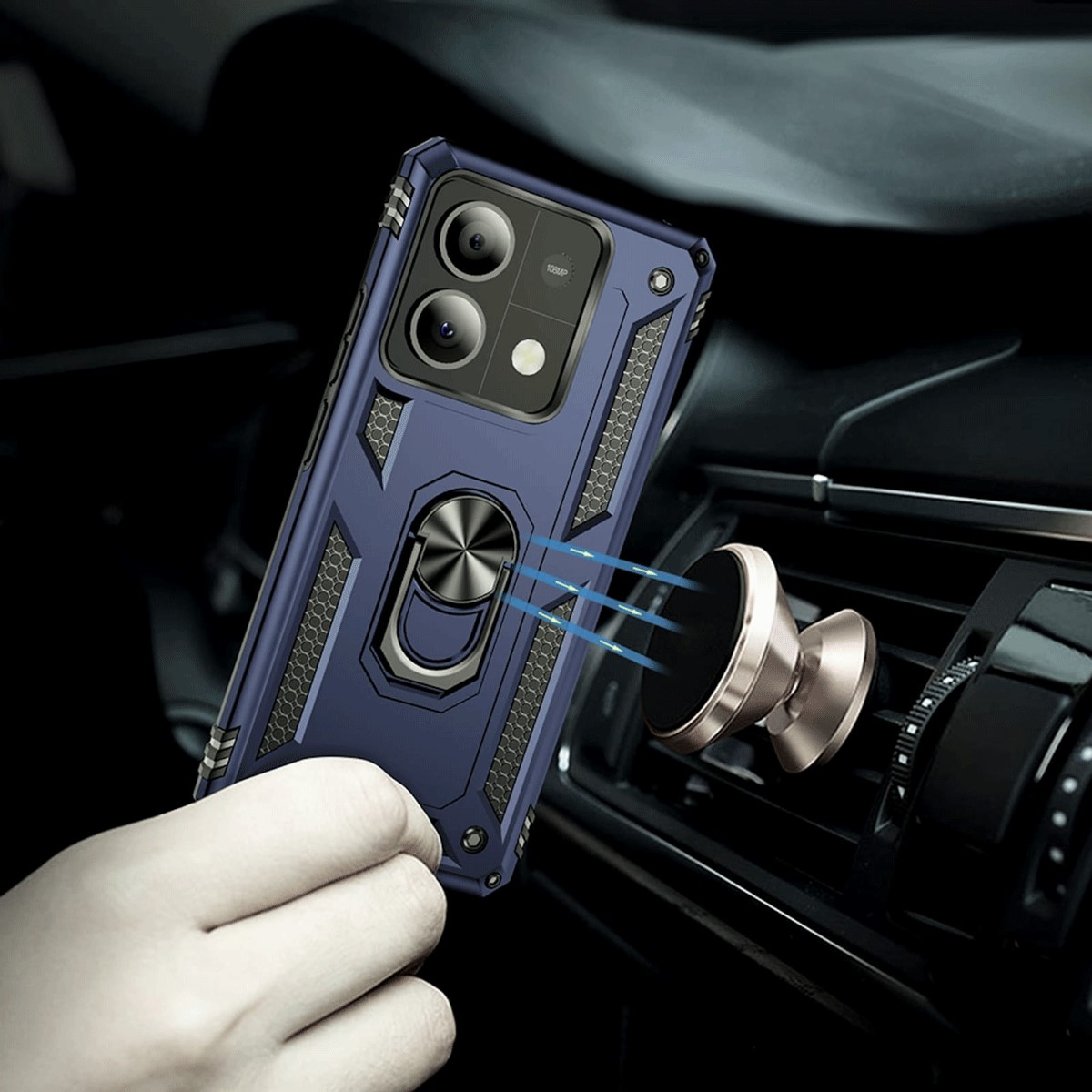 Protectores para celular  para Xiaomi  Redmi Note 13 5G Funda reforzada con anillo v2 Azul