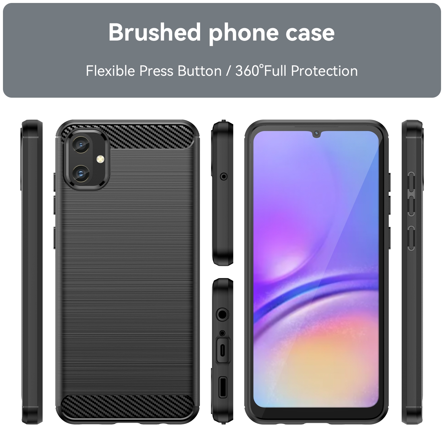 Protectores para celular  para Samsung  A05 Funda de tpu fibra de carbono Negro
