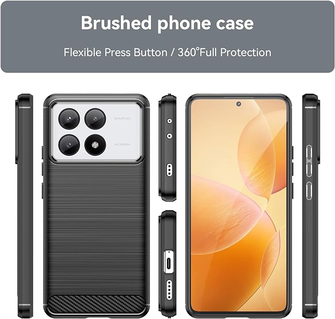 Protectores para celular  para Xiaomi  Pocophone Poco X6 Pro Funda de tpu fibra de carbono Negro