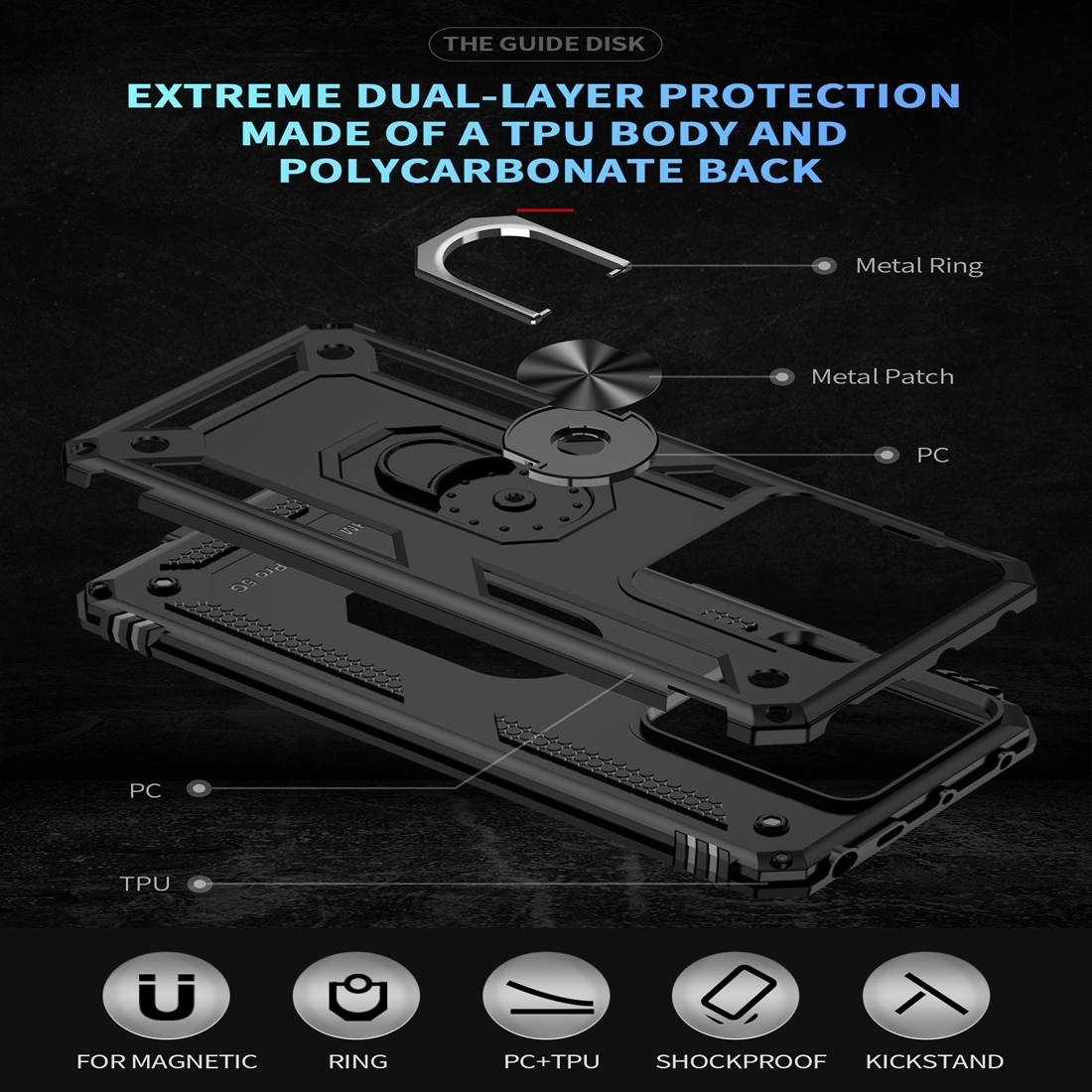 Protectores para celular  para Xiaomi  Redmi Note 13 Pro 5G / Poco X6 5G Funda reforzada con anillo v2 Negro