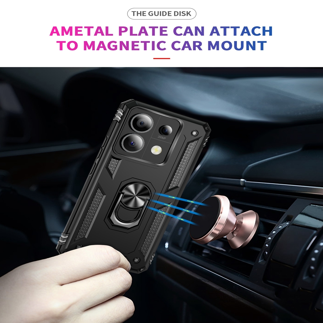 Protectores para celular  para Xiaomi  Redmi Note 13 Pro 5G / Poco X6 5G Funda reforzada con anillo v2 Negro