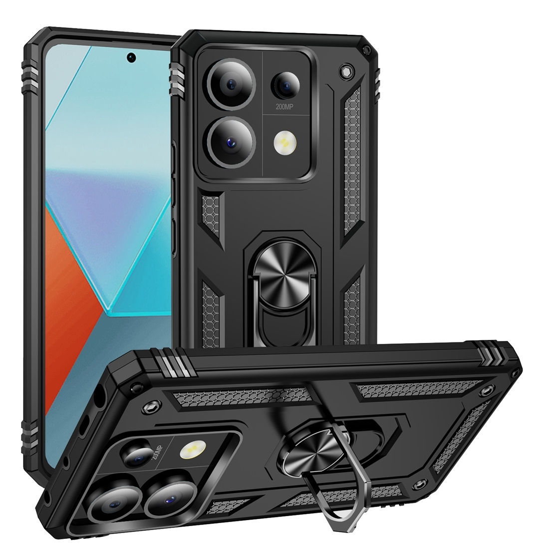 Protectores para celular  para Xiaomi  Redmi Note 13 Pro 5G / Poco X6 5G Funda reforzada con anillo v2 Negro